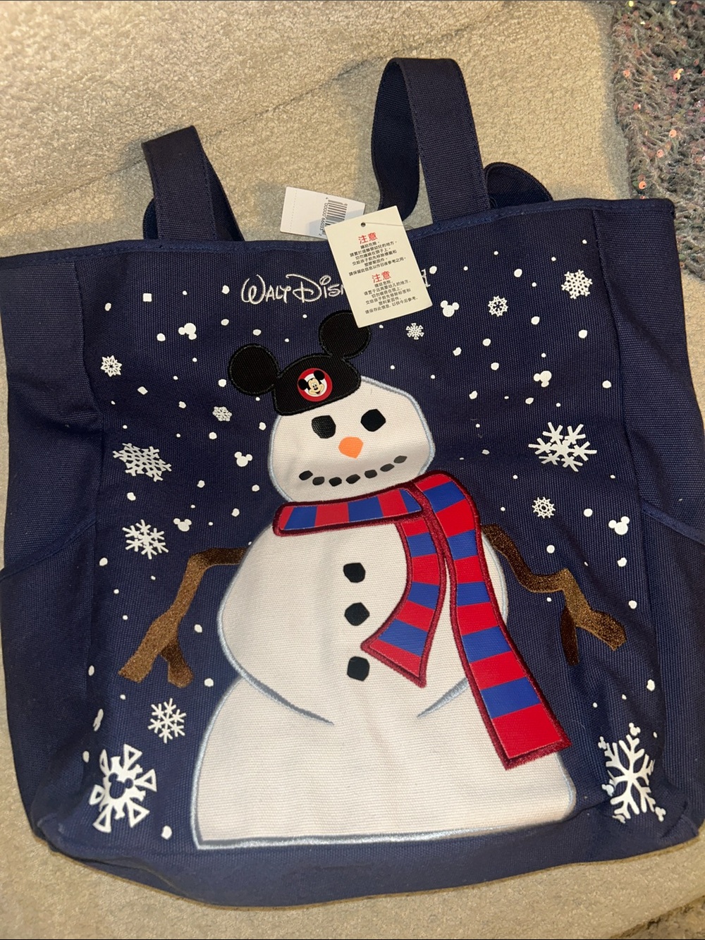 NWT Disney Walt Disney World Mickey Snowman Christmas Holiday Tote Bag🥳🥳❌❌
